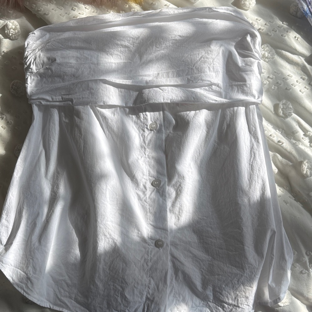 White Strapless Button-Up Top - image 1